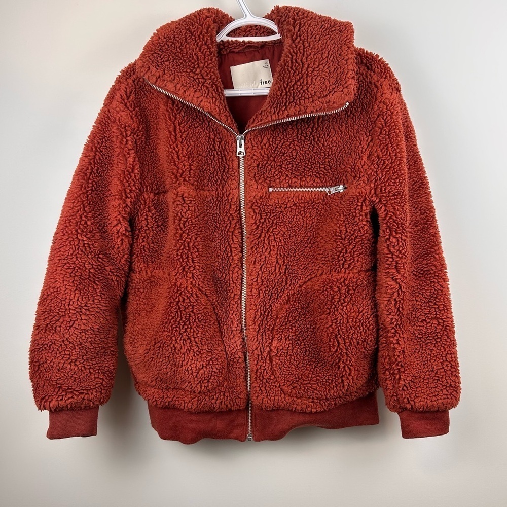 Aritzia Wilfred Free Teddy Sherpa Jacket XS Burnt Orange Zip Fleece Coat